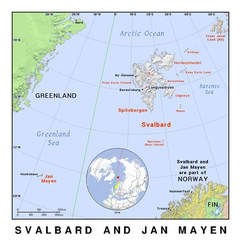 Detailed political map of Svalbard and Jan Mayen with relief | Svalbard ...