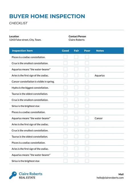 Free Professional Claire Real Estate Checklist template