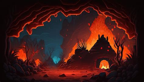 Premium Photo | Lava cave background environment for platform game