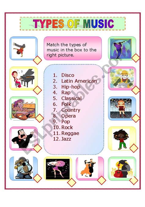 TYPES OF MUSIC - ESL worksheet by Ticas