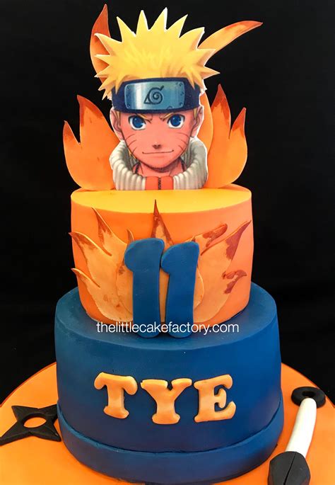 a birthday cake with the character naruto on it's top tier is blue and ...