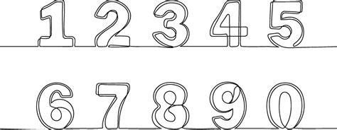 Continuous one line numbers. Hand drawn counting symbols, outline ...