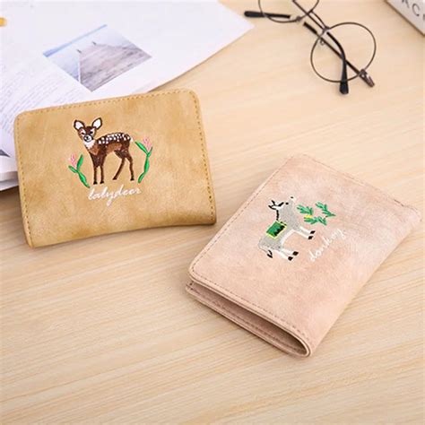 Women PU Leather Wallet Female Small Coin Purse Cute Embroidery Animal Print Short Wallets ...