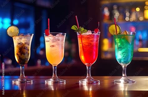 Bar counter in a nightclub with various cocktails. Generative AI Stock Illustration | Adobe Stock