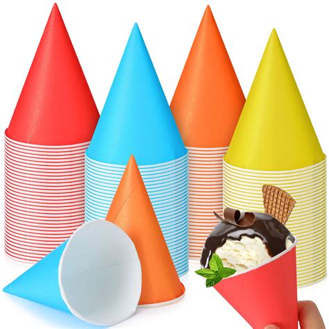 Eaasty Snow Cone Cups 4.5 oz Disposable Paper Cone Cups Colored Polka ...