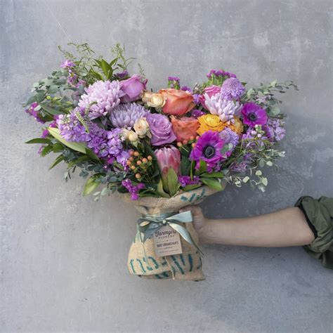 Farmgirl Flowers Just Right Burlap Wrapped Bouquet by Dwell - Dwell