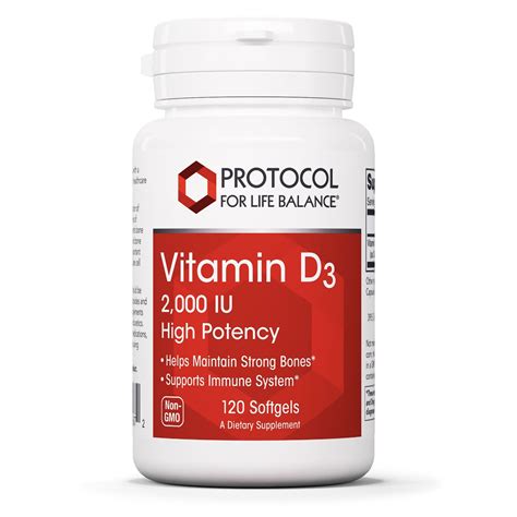 Protocol For Life Balance - Vitamin D3 2,000 IU (High Potency) - Supports Calcium Absorption ...