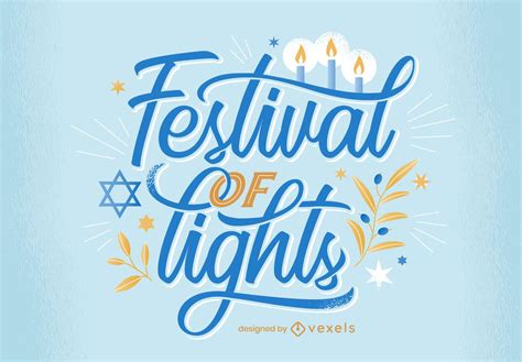 Festival Of Lights Hanukkah Lettering Design Vector Download