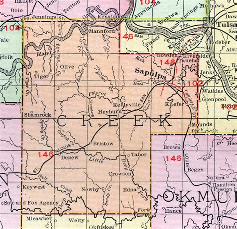 Creek County, Oklahoma 1911 Map, Rand McNally, Sapulpa, Bristow, Kiefer