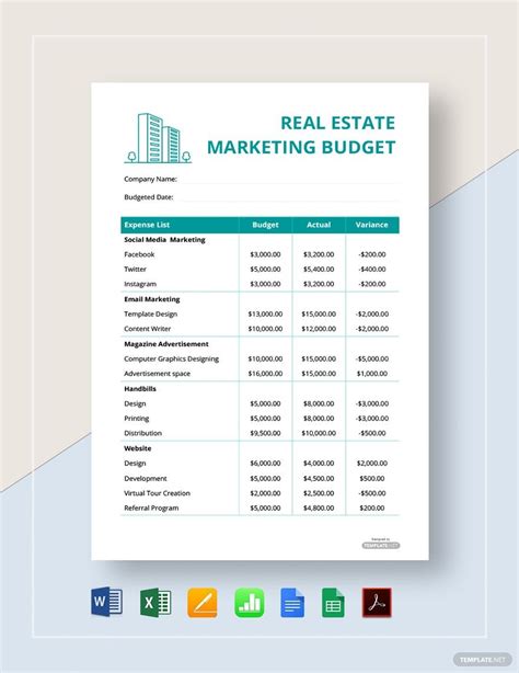 Real Estate Budget in Excel - FREE Template Download | Template.net