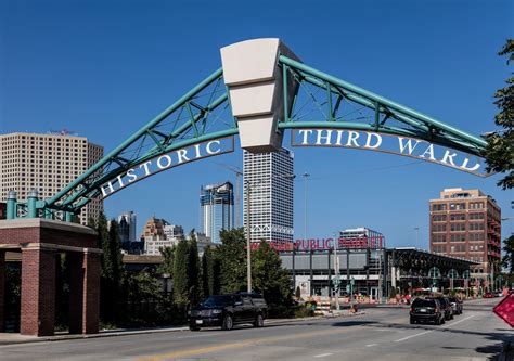 Welcoming archway in the Milwaukee, Wisconsin, neighborhood called the Historic Third Ward ...