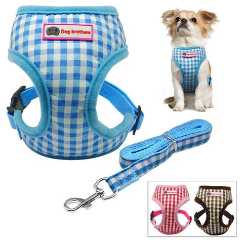 Cute Grid Pet Puppy Dog Harness Leash Set Walking Dog Vest Pink Blue For Small Dogs Chihuahua ...