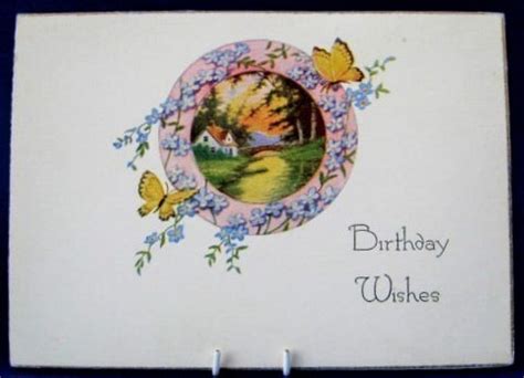 Birthday Wishes Gift Card 1929 Cottage Poem Antique Greeting Flowers E ...