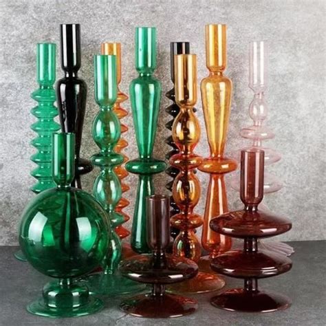 Mixed - Mid-Century Modern Colored Glass Bubble Candlestick Holders / Glass Candlestick Holders ...