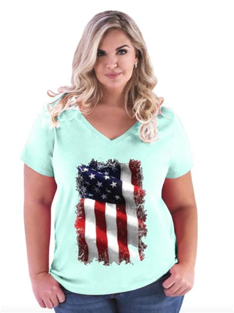 IWPF - Womens and Womens Plus Size Patriotic American Flag Curvy V-Neck ...