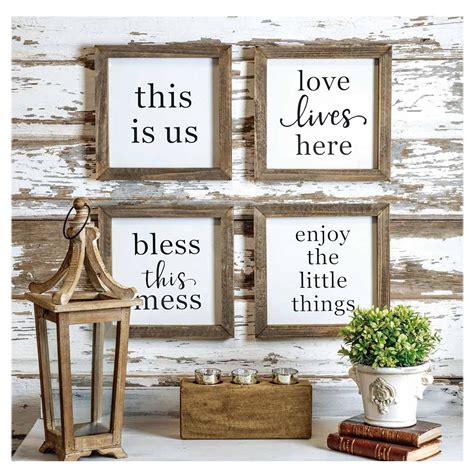 Farmhouse Set of 4 Rustic Wood Farmhouse Signs - Walmart.com