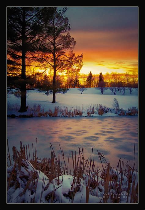 Sunset on the Frozen Pond | Sunset, Frozen pond, Winter scenes