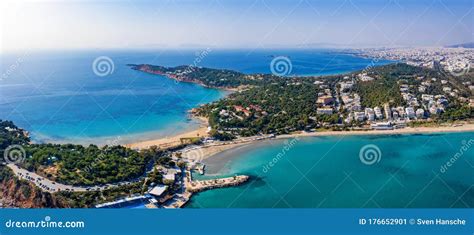 Aerial View To the Famous Astir Beach and Vouliagmeni Beach at the Athens Riviera with Turquoise ...