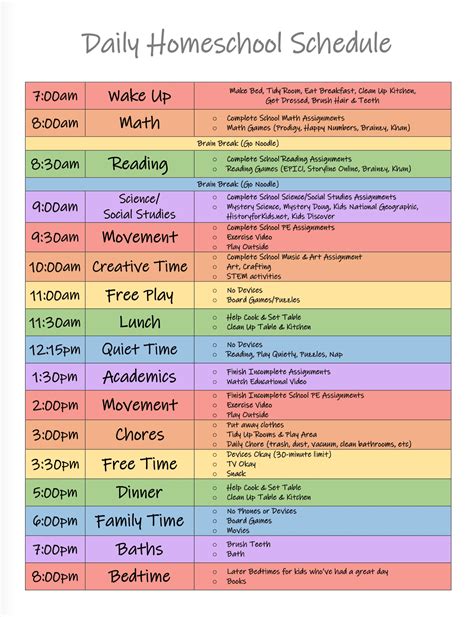 At Home Daily Schedule For Kids Printable