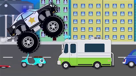 DibusYmas Monster Truck Police Chase animation for kids - YouTube