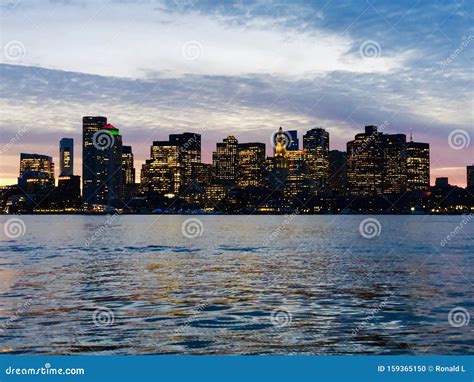 Boston Skyline in the Evening in Winter Stock Photo - Image of modern ...