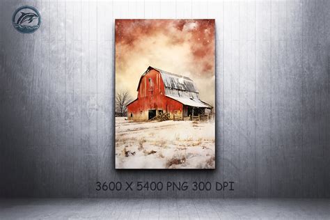 Christmas Barn Wall Art Oil Painting Graphic by Whale Art · Creative ...