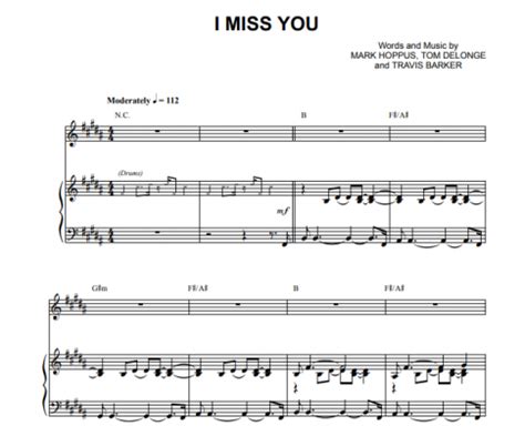 Blink-182 – I Miss You Free Sheet Music PDF for Piano – The Piano Notes