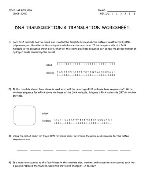 dna transcription & translation worksheet.