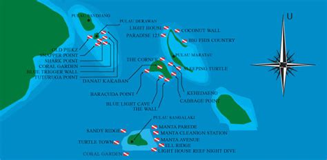 Derawan divesites map (Pulau Derawan, Indonesia) | Borneo, Coral garden ...