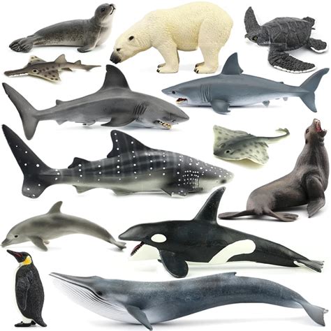 Original ocean sealife animals sets bule whale shark jaws tiger shark ...