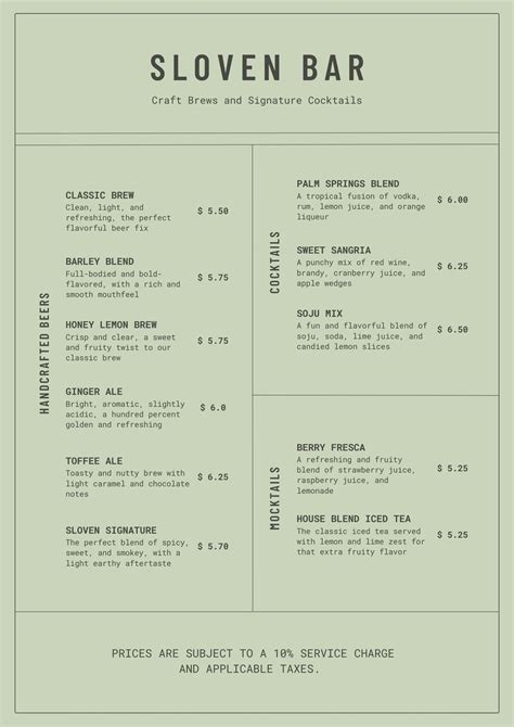 Bar Drink Menu Ideas