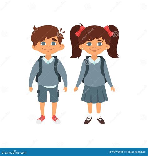 Boy and Girl in School Uniform Stock Vector - Illustration of schoolgirl, smiling: 99193924