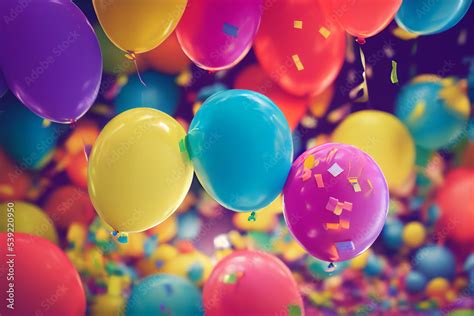 Wallpaper background of a birthday colorful balloons , confetti and ...