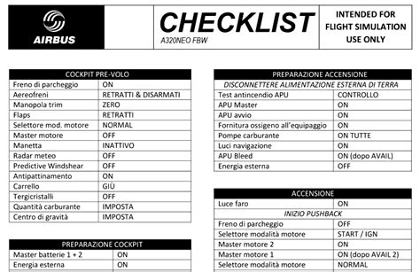 A320 Italian Checklist for Fly By Wire Mod per Microsoft Flight ...