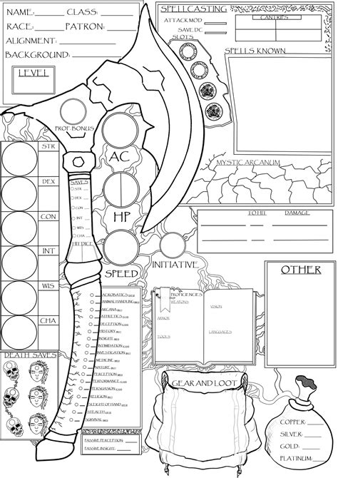 [OC][Art] My homemade Hexblade Warlock Character Sheet (5e) : r/DnD