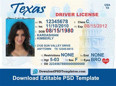 Texas Driver License Psd Template | Download Editable File - Free Printable Fake Drivers License ...