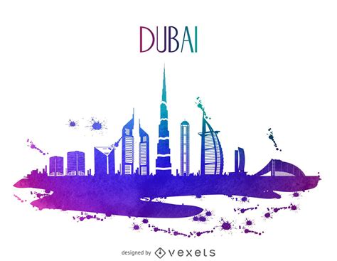 Dubai Watercolor Skyline Silhouette Vector Download