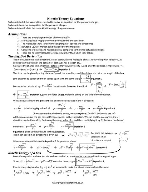 Kinetic Theory Equations Notes - physicstutoronline.co Kinetic Theory Equations To be able to ...