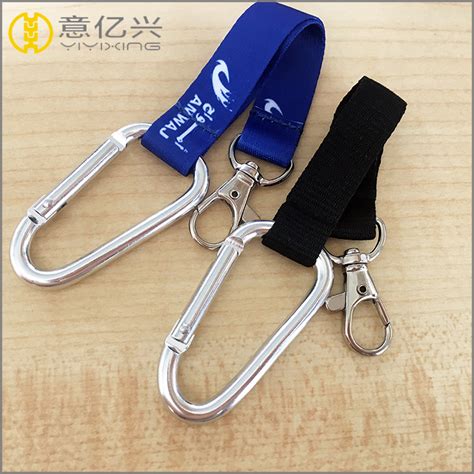 D shaped aluminium carabiner keychain with strap China Manufacturer