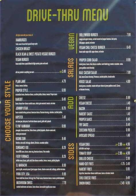 Proper Burger menu – SLC menu