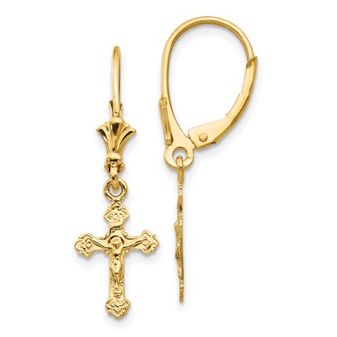 IceCarats - 14k Yellow Gold Crucifix Cross Religious Leverback Earrings Lever Back Drop Dangle ...