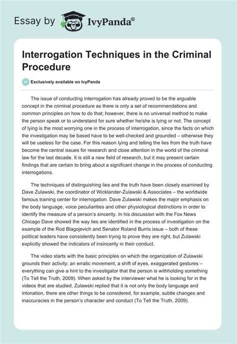 Interrogation Techniques in the Criminal Procedure - 657 Words | Research Paper Example