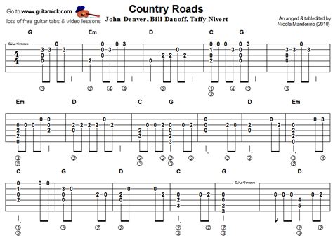 Country Roads, John Denver - guitar tab 1 Free Guitar Lessons, Bass Guitar Lessons, Guitar ...