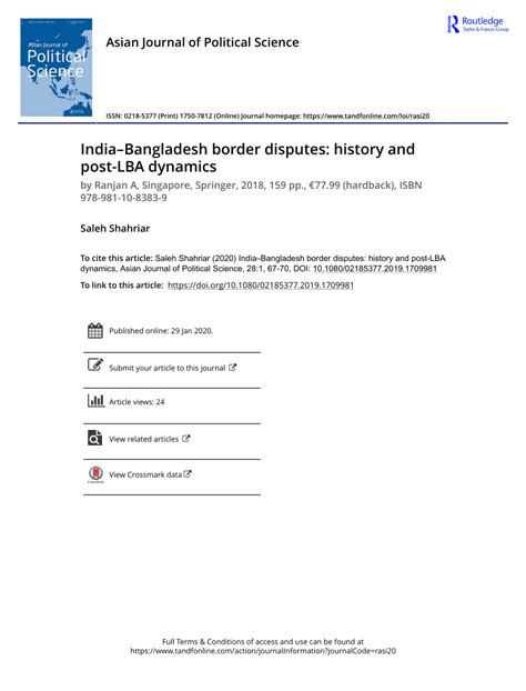 (PDF) India–Bangladesh border disputes: history and post-LBA dynamics ...