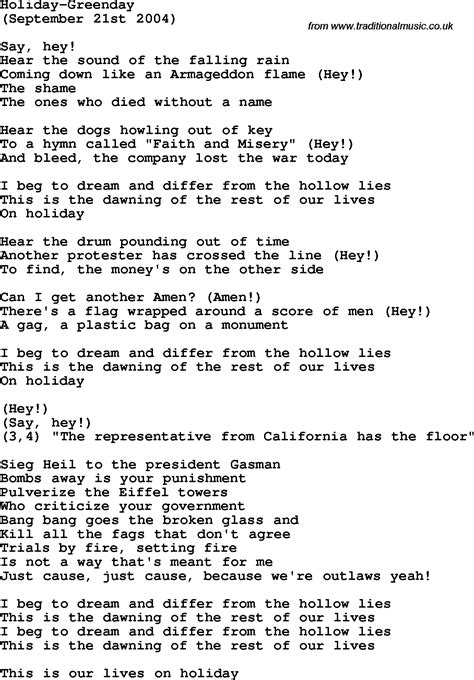 Protest song: Holiday-Greenday lyrics and chords"