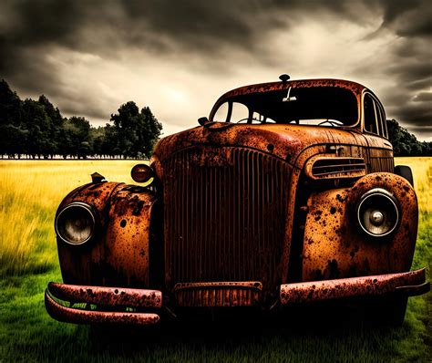 Old Vintage Rusted Car, Generative AI Illustration Digital Art by Miroslav Nemecek - Fine Art ...