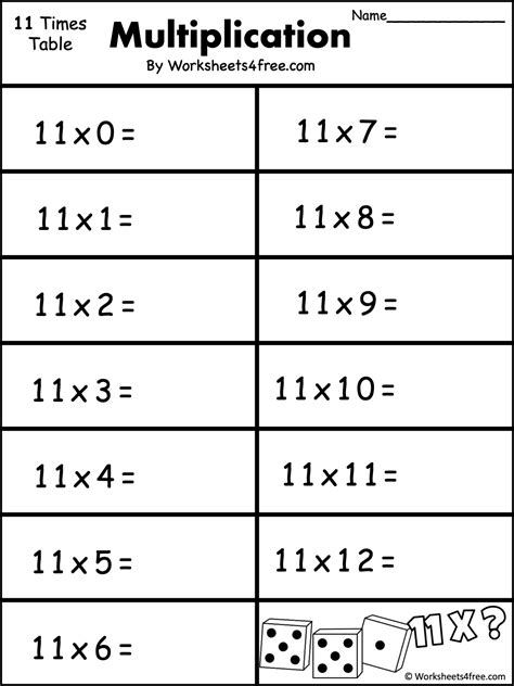 Free Multiplication Worksheet – 11s - Worksheets4Free