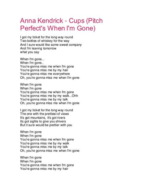 Lyrics of cups, popular song