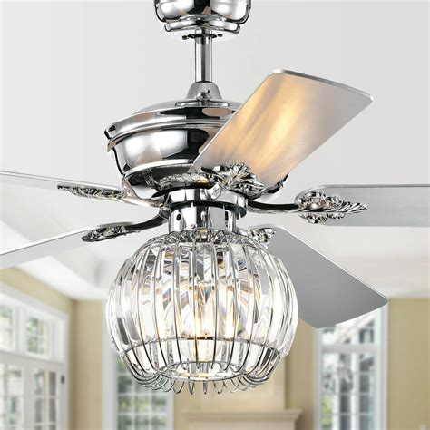 Dalinger Chrome 52-inch Lighted Ceiling Fan with Globe Crystal Shade (includes Remote and Light ...