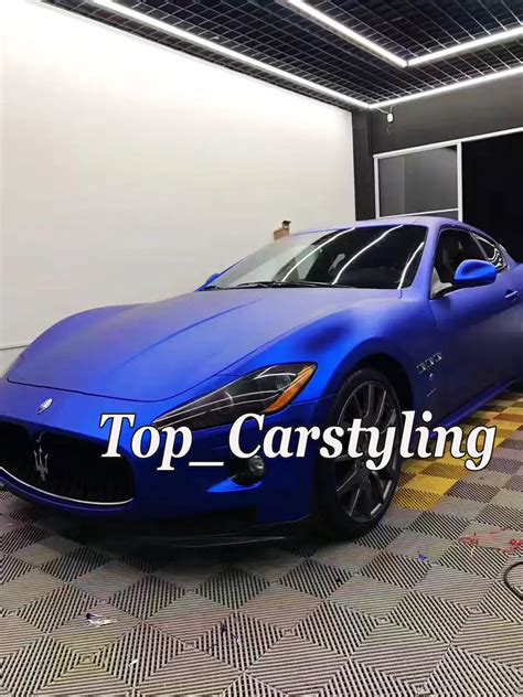 Luxury Blue Satin Chrome Vinyl Wrap Car Wrapping Film Flexible Covering With Air Rlease matt ...